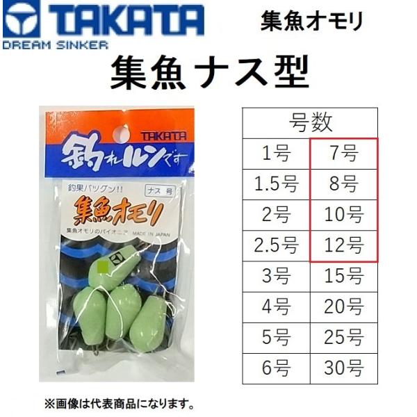 タカタ/TAKATA 集魚オモリ 集魚 ナス 7, 8, 10, 12号 夜光 鉛 オモリ ナマリ ...
