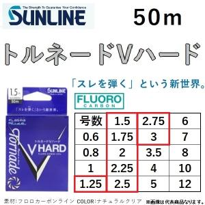 サンライン/SUNLINE トルネード Vハード 50m 1.25, 1.5, 1.75, 2, 2.25, 2.5, 2.75, 3号 フロロカーボンハリス・リーダー(メール便対応)