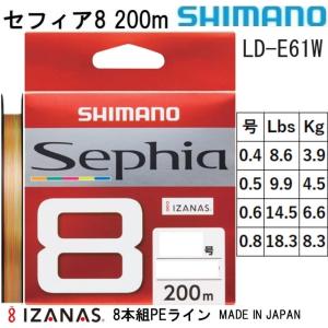 (2023年モデル)シマノ/SHIMANO セフィア8 200m 0.4, 0.5, 0.6, 0.8号 8.6, 9.9, 14.5, 18.3Lbs LD-E61W 8本組PEライン 国産・日本製 エギングLDE61W SEPHIA｜f-marin