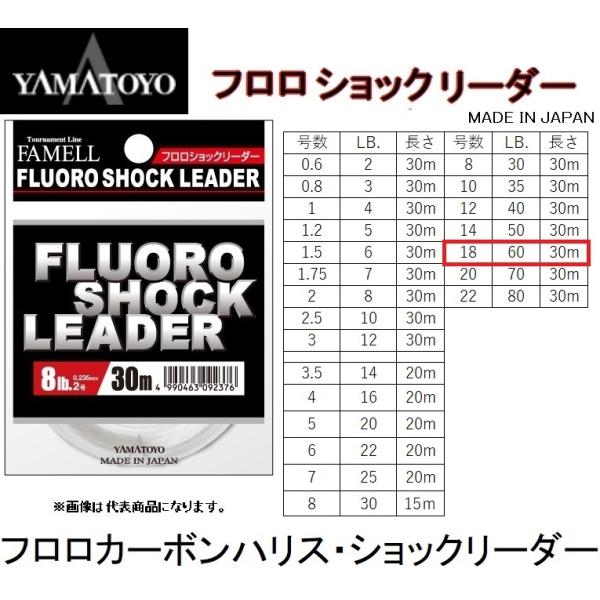 ヤマトヨテグス/FAMELL フロロショックリーダー 30m 18号 60Lbs フロロカーボンハリ...