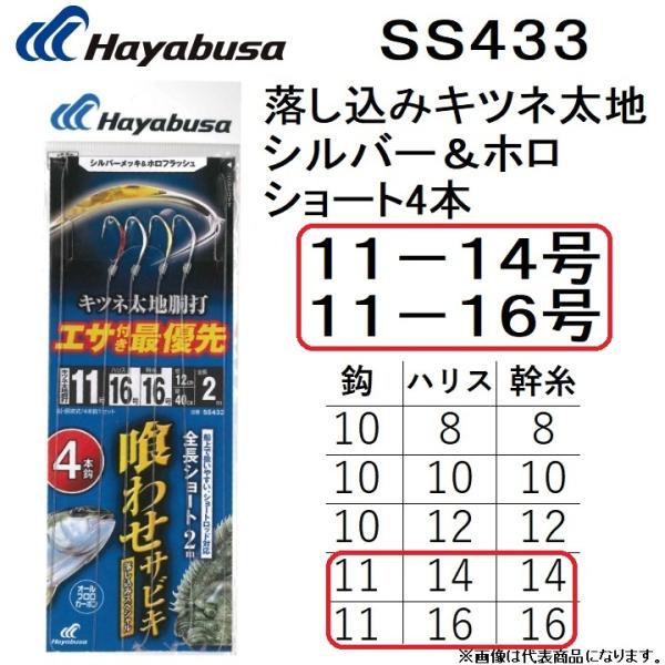 ハヤブサ/HAYABUSA 落し込みキツネ太地シルバー＆ホロ ショート鈎4本 11-14, 11-1...