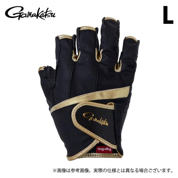 【取り寄せ商品】 がまかつ GM7296 (ブラック×ゴールド／L) エルゴグリップグローブ(5本切...