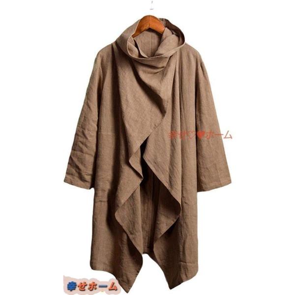 【大特価】レトロコットンリネンコート 羽織 メンズ 長袖 ロング丈コート 欧米風 ポンチョカーディガ...