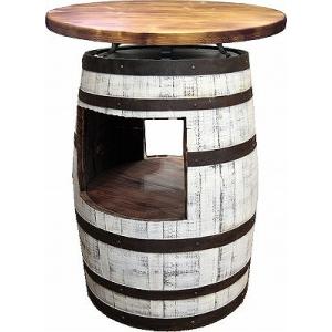 ウイスキー樽 ラック付きバーテーブル（天板800φ）（アンティークホワイト）（代引きはご利用出来ません）｜f-raise-kanamono