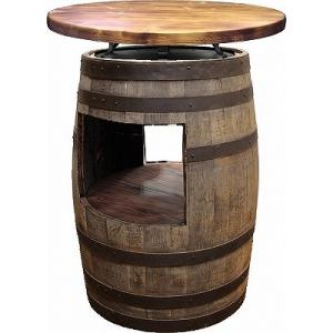 ウイスキー樽テーブル シンプルタイプ（天板800φ）（黒タガ）（代引き