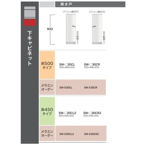 綾野製作所 30下キャビネット（開き戸） STEIN（スタイン） SW-30C 左右開き有り 奥行5...