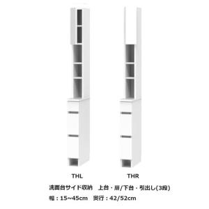 サニタリー すきまくん 洗面台サイド収納 上台・扉+下台・引出し3段 THL/THR 左右開きあり 幅：15~45cm/奥行：42/52cm 開梱設置送料無料