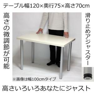 テーブル・デスク 幅120×奥行き75×高さ70cm ホワイト(シルバー脚)アジャスター付｜f-rooms