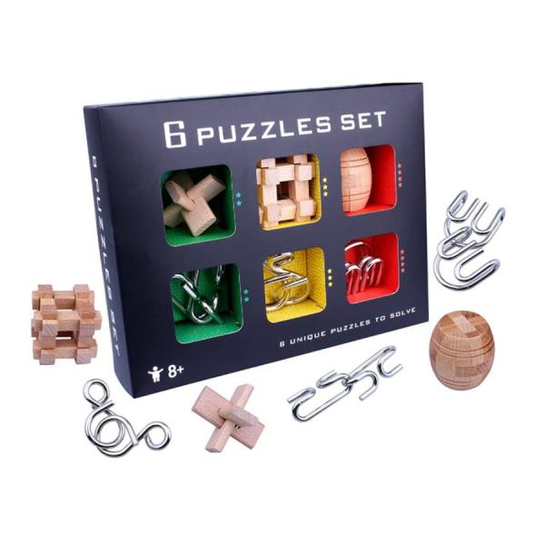 孔明パズル+知恵の輪 立体パズル 知恵おもちゃ脳トレ 謎解き 手遊び 知育玩具 6セット