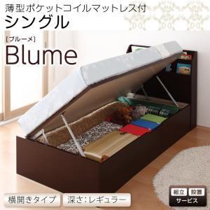 開閉&深さが選べるガス圧式跳ね上げ収納ベッド【Blume】ブルーメ・レギュラー　S　【横開き】薄型ポケットコイルマットレス付 家具通販｜f-syo-ei