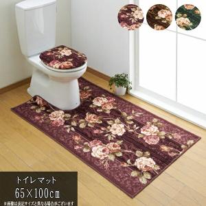 日本製 耳長ロングトイレマット 65cm×100cm グリーン トイレマット ロング 耳長 長い バラ 花柄 抗菌 洗える アクリル｜f-syo-ei