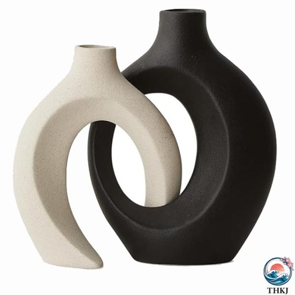 陶器 フラワーベース アンティーク風 花瓶 ホワイト マット仕上げ 円形 北欧モダンスタイル ドライ...