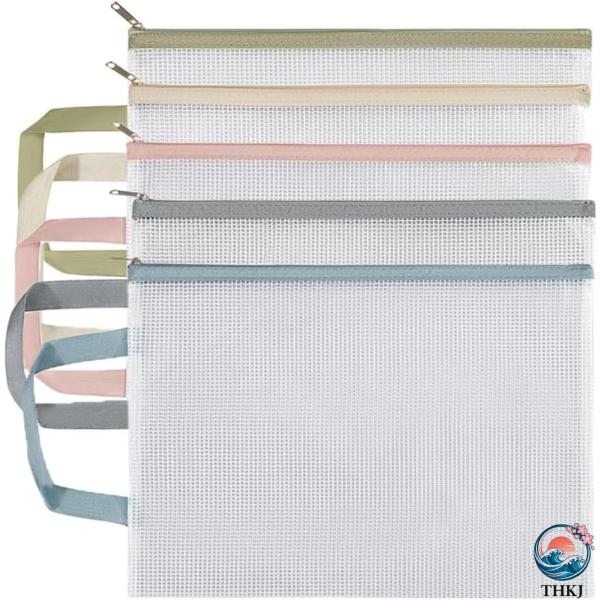 A4 連絡袋 ジッパー式ファイル袋 5色10個入りセット取っ手付き ダブル収納 二重層 単層大容量 ...