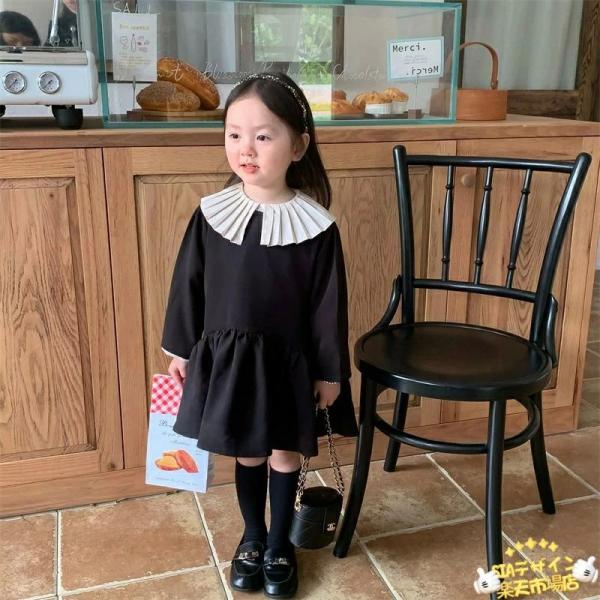 80~140cm 冬 秋 春 ブラック おしゃれ 長袖 襟付き 女の子 ガールズ 子供 キッズ