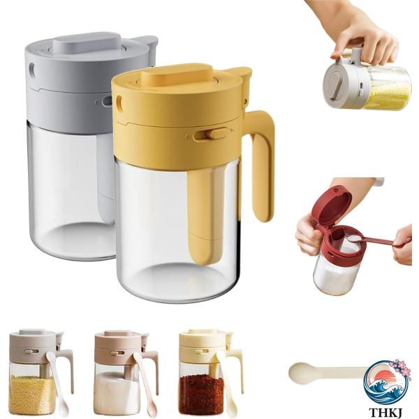 調味料ポット スプーン付き 塩 砂糖入れ 調味缶 ロック付きでしっかり密閉 スパイスボトル 調味料保...