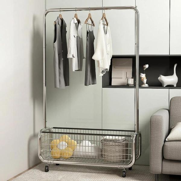 ハンガーラックキャスター付き 衣帽掛け  寝室用 ベッドサイドクローゼット 衣服掛け簡易収納ラック ...