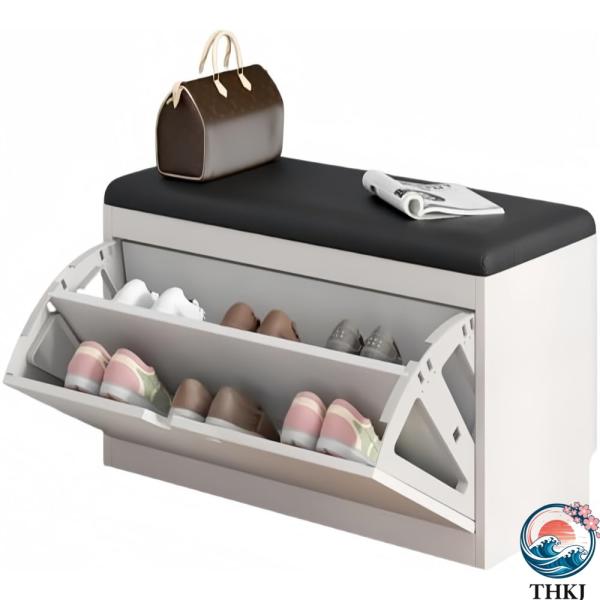 靴替えスツール、ソファスツール、玄関用クッション付きロースツール、スリムなシューズキャビネット、木製...