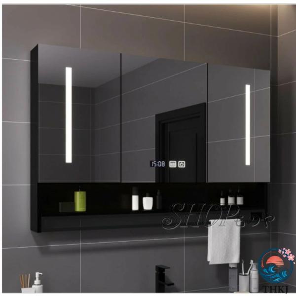 洗面化粧台ミラーキャビネットLED 照明付き 長方形 洗面所用 ミラーキャビネット 防曇スマート鏡 ...