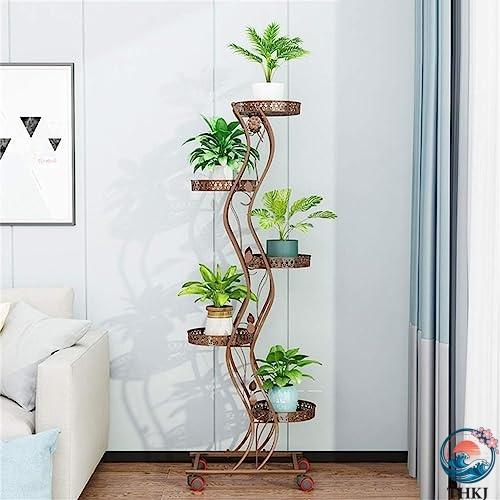 植物スタンド フラワーポットホルダー 5段スクロール装飾金属スタンド フラワーポットラックディスプレ...