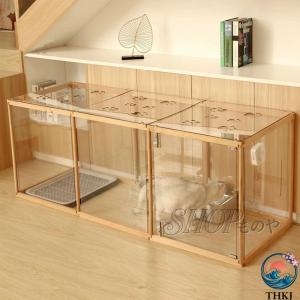猫 ケージ 大型猫 キャット 透明猫囲い ペット 屋内用木製フレーム ゲージ 透明パネル付き 1 2匹の猫 フェレット ペットケー ペット用品 安全 快適