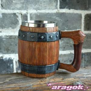 ビール ジョッキ グラス 樽 木樽型 ステンレス 600mL ブラウン 【海賊 バレルビールジョッキ おもしろ ジョーク ギャグ マンガ グラス コッ