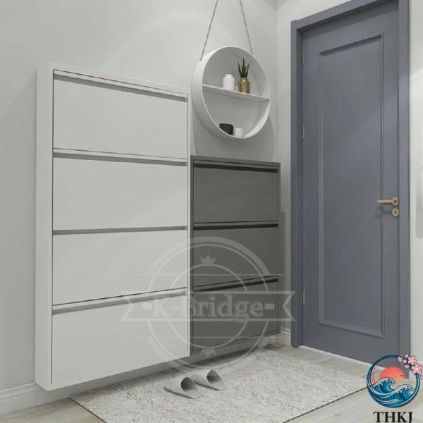 下駄箱 スリム 薄型 完成品 斜め置き 下駄箱スリムなスチール製 奥行15.2cm 3段シューズラッ...