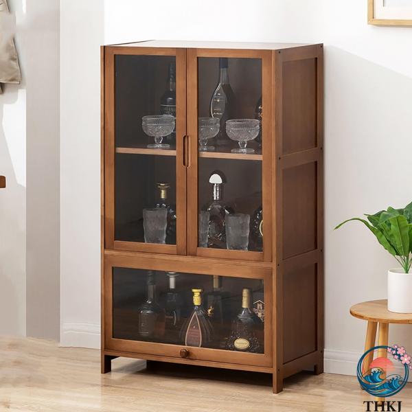 ウイスキー 棚 3/5層 酒棚 竹製 ワインバーキャビネット 大容量 ワインラック 自立式 透明キャ...