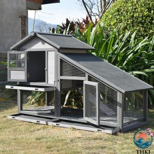 2階建ての無垢材製ウサギ用 ケージ 取り外し可能なトレイ付きウサギ用 THKJ 小動物 モルモット チキン ハムスター用の 屋外 ペットハウス ペット用品