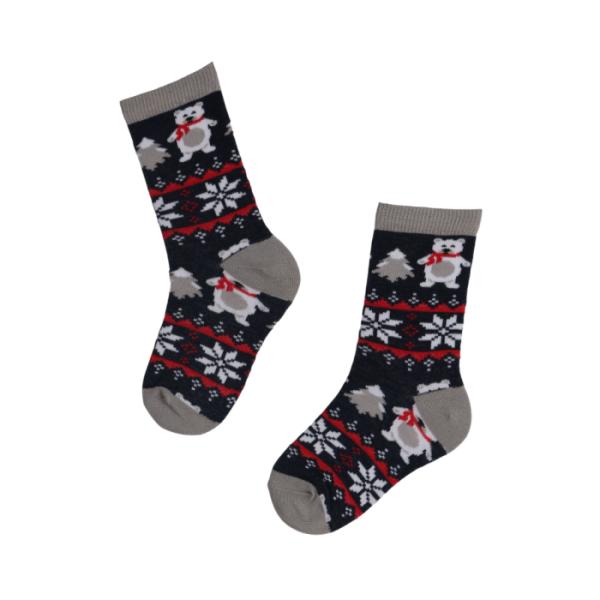 北欧エストニアのユニーク柄ソックス ソキサフテル Sokisahtel　小さなクマと雪の結晶、冬を楽...