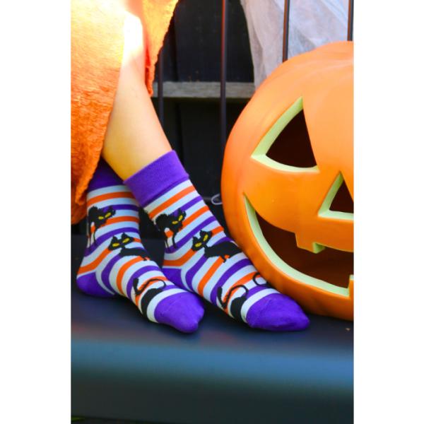 北欧エストニアのユニーク柄ソックス ソキサフテル Sokisahtel 黒猫とストライプ ポップなカ...