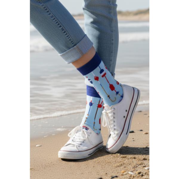 北欧エストニアのユニーク柄ソックス ソキサフテル Sokisahtel 水辺の休日気分 釣り竿ソック...