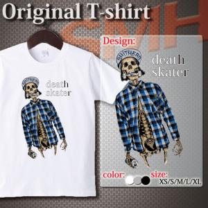 Tシャツ カットソー UNISEX Death Skater ドクロ スケーター スケートボーダー 骸骨 Rock ロック Uネック クルーネック プリントTシャツ｜fabian