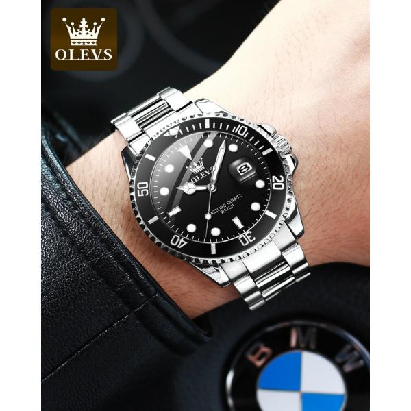 腕時計 メンズ 日付 防水 OLEVS 3気圧日常生活防水 ステンレススチール 夜光インデックス ア...