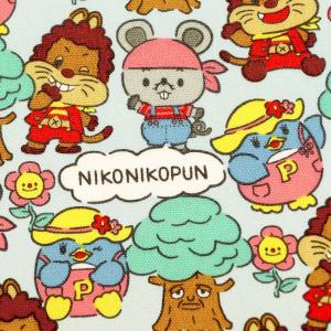 生地 1ｍ単位 オックス にこにこ、ぷん 1WAY柄(サックス)