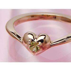 刻印のできるサイズの大きなハートのベビーリングK10ピンクゴールド ペリドット】
