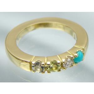 リングに刻印できて4個の宝石が選べるベビーリング サイズの大きなハーモニーリング K18イエローゴー...