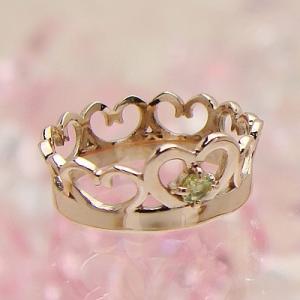 刻印できるちょっと大きめサイズのクイーンベビーリング K10PG ピンクゴールド ペリドット 8月の...