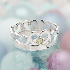 刻印できるちょっと大きめサイズのクイーンベビーリング K10WG ホワイトゴールド ペリドット 8月...