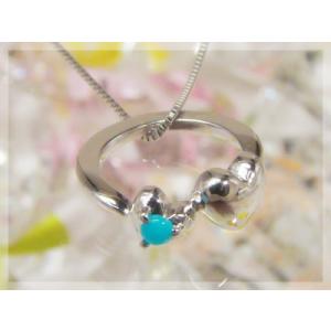 刻印できるダブルハートべビーリングプラチナ ターコイズ ネックレスチェーン付き