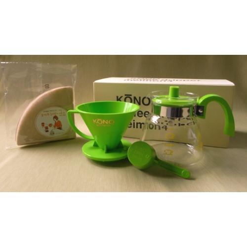 コーノ 名門4人用ドリッパーセット ライトグリーン フタ付き MD-40LG