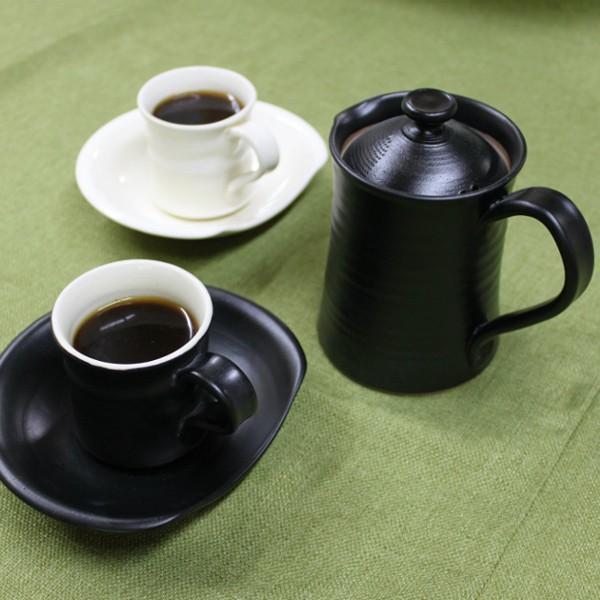 紫香陶房 信楽焼 マイ・カフェポット コーヒー碗皿（白・黒）セット
