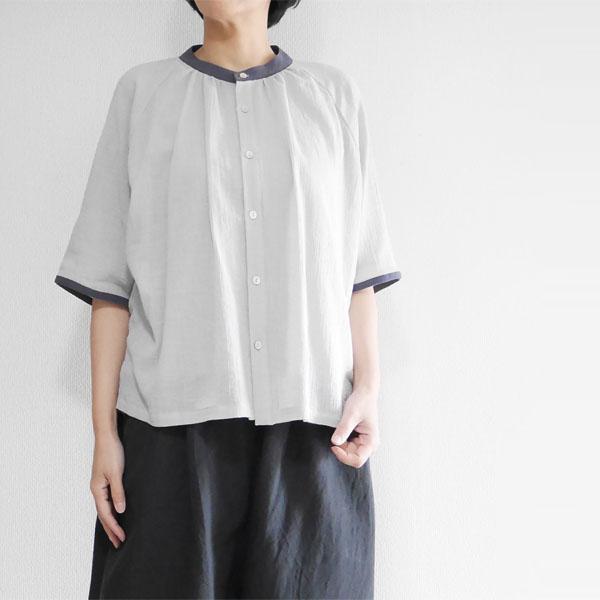 レディース ブラウス 前あき ラグランスリーブ ドルマンスリーブ  薄手 コットン 綿 5分袖 コッ...