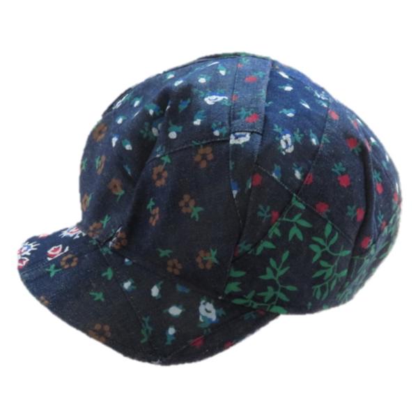 キャスケット　花柄パッチワークデニム
