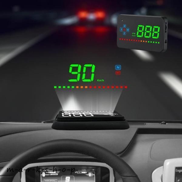 後付け OBD2+GPS 水温計 OBDII フロントガラス照射 警告 速度計 タコメーター 追加メ...