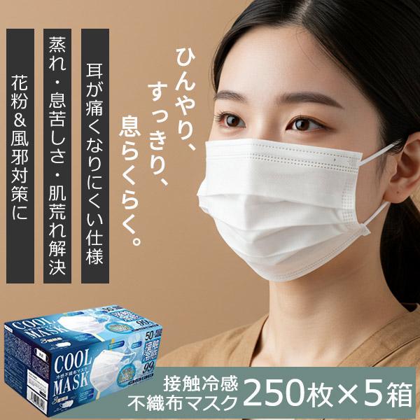 ひんやリ 冷感マスク 接触冷感マスク 立体 不織布 3層フィルター 夏用 冬用 250枚 耳が痛くな...