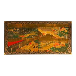 ミニ屏風 王朝 紅白梅 松 鶴 四季花鳥 源氏...の詳細画像2
