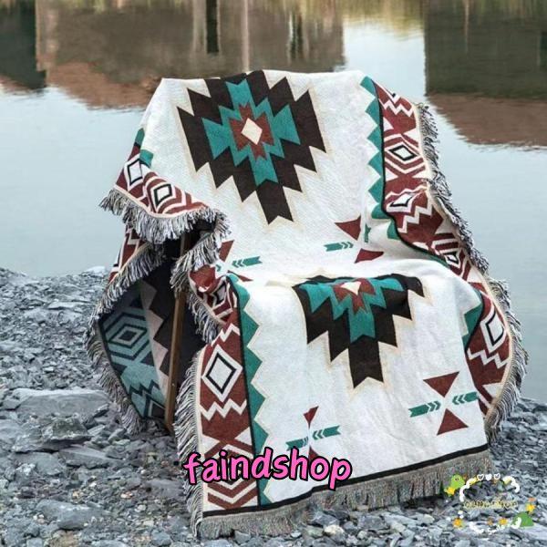 キャンプラグメキシカンブランケットラグマットおしゃれ厚手洗えるネイティブ柄北米ダイヤモンド柄民族柄毛...
