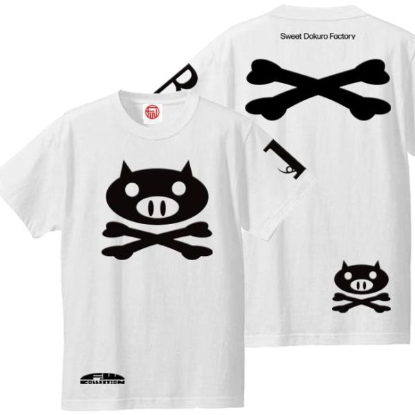 ドクロ おもしろ ブタ Tシャツ 半袖 ぶたドクロ 3L XXL ホワイト ブラックプリント