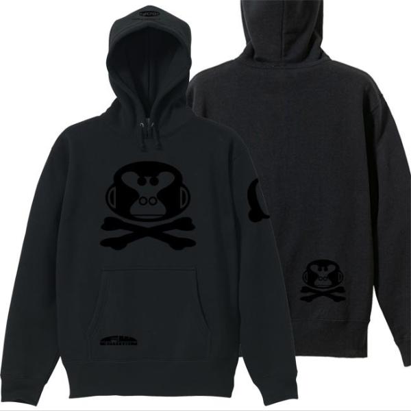 ドクロ おもしろ ゴリラ パーカー プルオーバー ごりドクロ 3L XXL ブラック ブラックプリン...