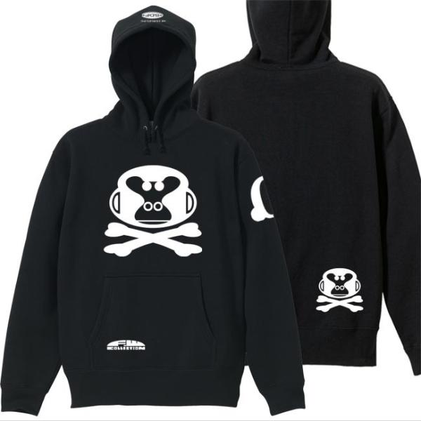 ドクロ おもしろ ゴリラ パーカー プルオーバー ごりドクロ S M L XL ブラック ホワイトプ...